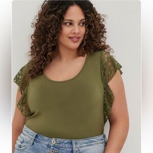 Torrid 10 00x Super Soft Scoop Neck Lace Flutter Sleeve Top